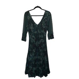 RARE Vintage Hunza embroidered mesh 3/4 sleeve midi vine dress